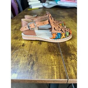 Handmade Artisanal Huaraches sz 1 girls Mexican leather sandals 0880